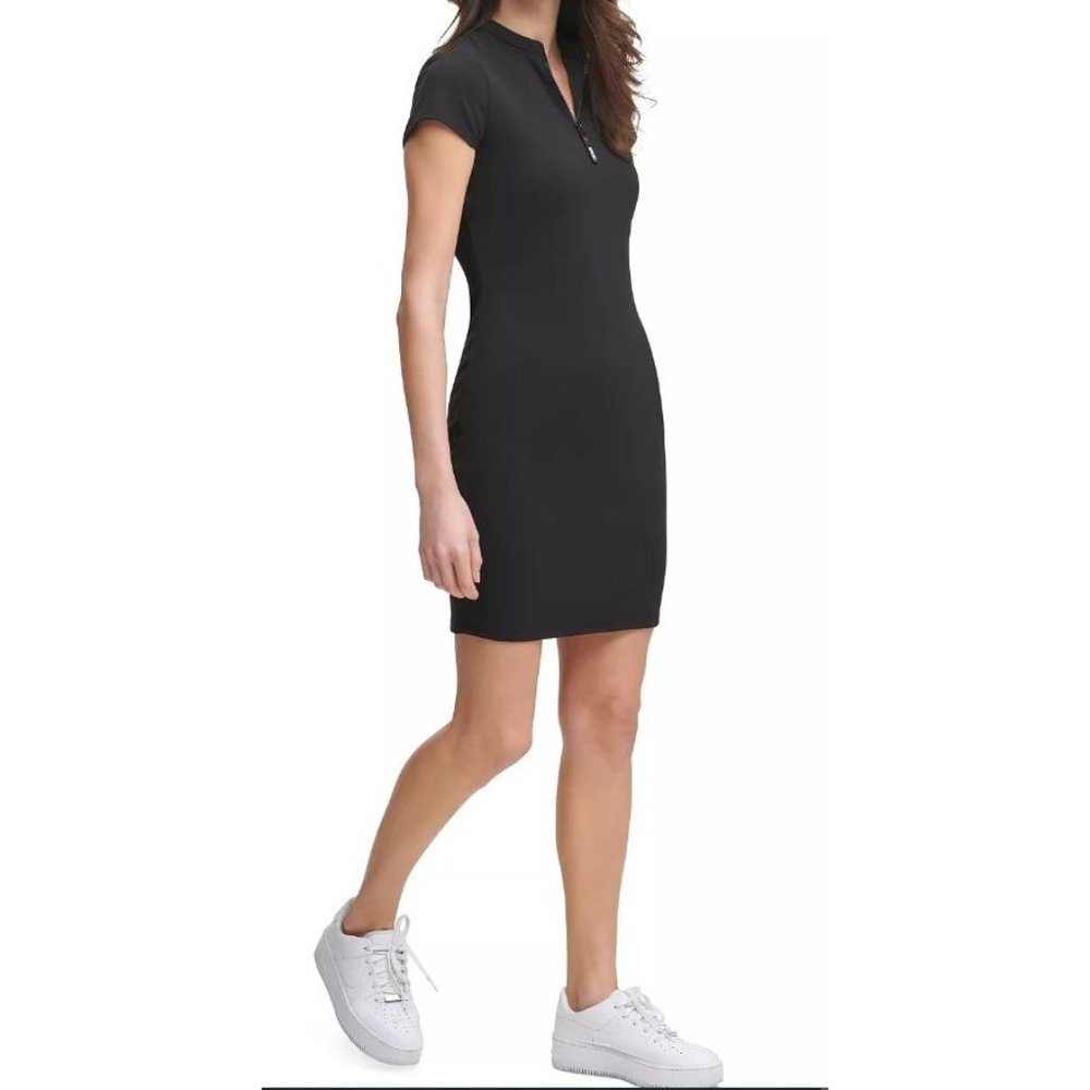 GUESS HALF-ZIP DRESS BLACK SIZE MEDIUM NEW WITH TAG CASUAL, OFFICE SHORT SLEEVE